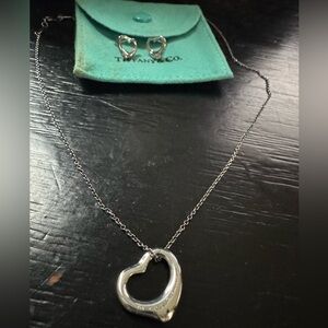 Tiffany & Co. Silver Elsa Peretti open Heart Necklace and Earrings